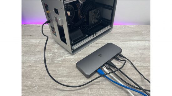 A Thunderbolt hub connected to a gaming PC