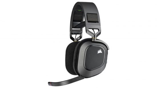 Corsair HS80 headphones on white background
