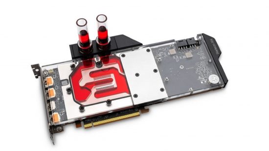 Custom GFX card water block on white background