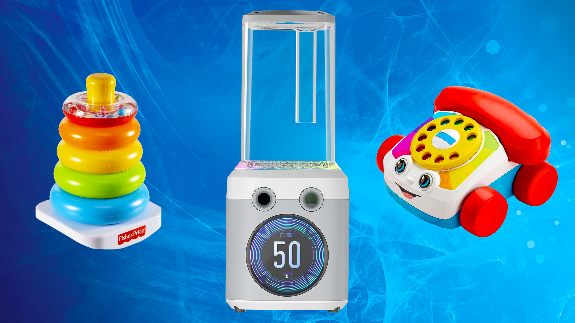 Corsair puts screen on reservoir, result looks like Fisher Price toy